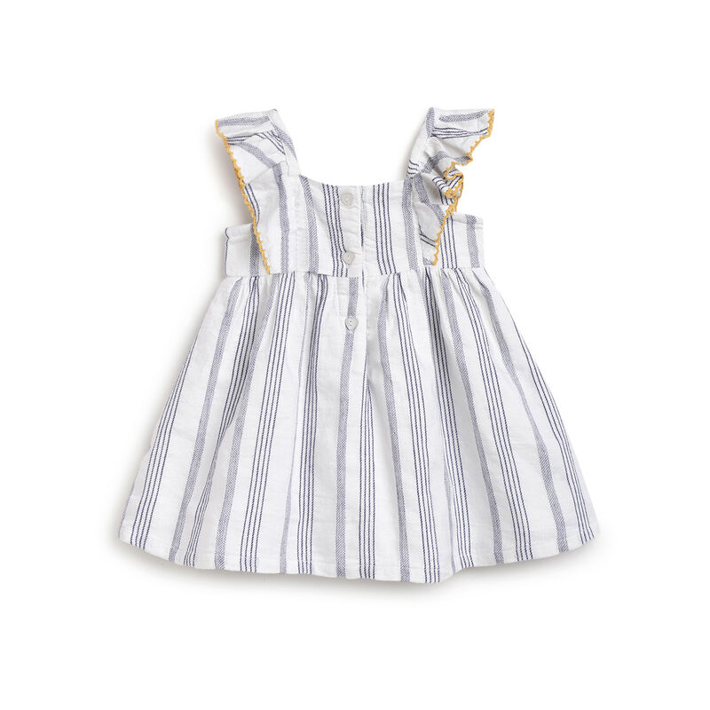 Girls White and Blue Striped Short Sleeve Dress image number 1